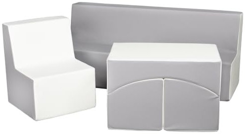 Velinda Kindersitzgruppe: Kinderstuhl+Sitzbank+Liegestuhl Kinderzimmermöbel Kunstleder (Farbe: weiß,grau)