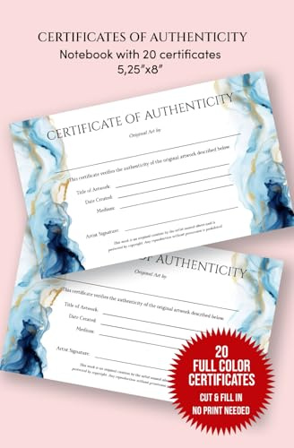 Certificate of Authenticity for Original Artwork: Small Size Certificate of Authenticity for Artwork | Notebook with 20 Certificates | Art ... Original Paintings, Prints, and Handmade Art