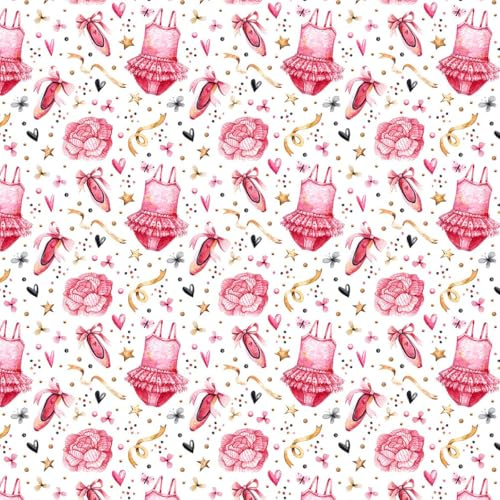Cotton Fabric - Cute Pink Ballerina Girl Ballet Dancer - Craft Fabric Material Metre - 140cm - 55 Wide - Per Metre