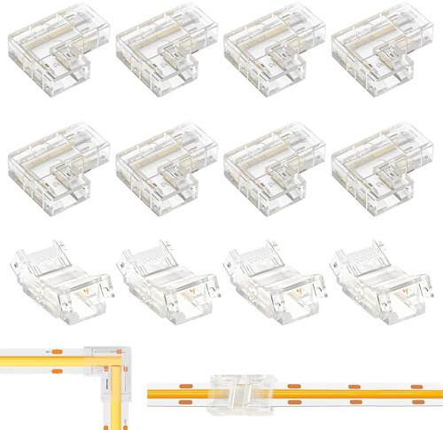ZXBBTZ Connecteur Ruban LED Connecteurs LED 8mm en L Et Droits Lot de 12 Pièces pour Ruban LED COB 2 Broches 0-36v Connexion Instantanée sans Soudure Ni Outil Connecteur L Ed
