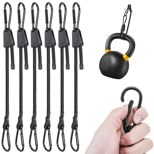 Elastici con Moschettone, 6 Pezzi Ganci Elastici Regolabile Cordini Elastici Corde Elastiche per per Campeggio, Bagagli e Viaggi, Teloni, Tende, Auto