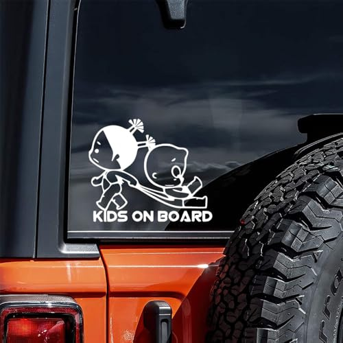 2 Stück „Kinder an Bord“-Aufkleber für die Kindersicherheit – 18 x 15 cm Vinyl-Aufkleber für die Heckscheibe – Warnschild „Baby im Fahrzeug“ | #AZ30 (Weiß)