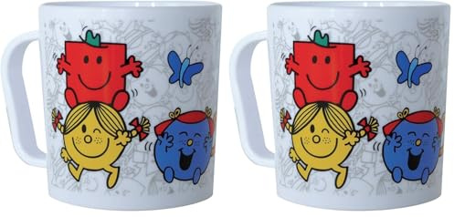 Fun House 005184 Monsieur Madame Mug Micro-Ondable pour Enfant Polypropylène Multicolore 10,5 x 8,2 x 8,7 cm (Lot de 2)