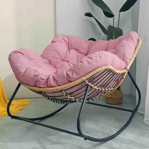LACVBNFGT Garten-Schaukelstuhl für den Außenbereich, Patio-Eierstuhl aus Korbgeflecht für Erwachsene mit dickem, abnehmbarem Kissen, für Wohnzimmer, Balkon, Garten und Veranda(Pink,65X115X120cm)