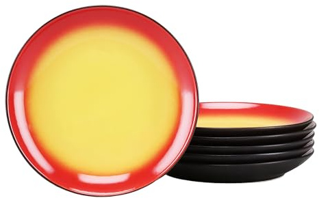 Creatable, 24923, Serie Hot Red, 6-teiliges Geschirrset für 6 Personen, Desserttellerset aus Steinzeug, spülmaschinen- und mikrowellengeeignet, Qualitätsproduktion