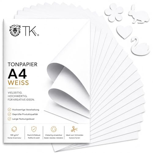 100x Blatt A4 Tonpapier - 170 g/m² Papier - Tonkarton Bastelpapier & Bastelkarton zum Basteln & Gestalten - Weißes Papier (100x Tonpapier weiss)