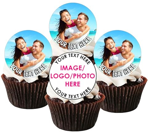 Edible Cupcake Toppers with Your Personalised Photo/Logo/Message - 2 or 1.5 on Edible Icing/Wafer - PRE CUT