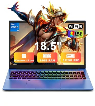 XNQ Laptop Computer, 18 Zoll Gaming Laptop 2026, Windows 11 Pro Lap Top PC, Core i5-1038NG7, 16GB RAM 1TB TF Erweiterung, 512GB SSD, 1080p FHD IPS, Fingerabdruck, Wifi6 Business, Schule, Arbeit