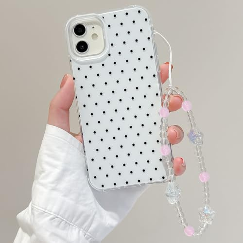 RRFNNF Cute Polka Dot Phone Case for iPhone 6/6s, Aesthetic Slim Durable with Bling Bracelet Chain Shockproof TPU Protective Cover for Women Girls, White