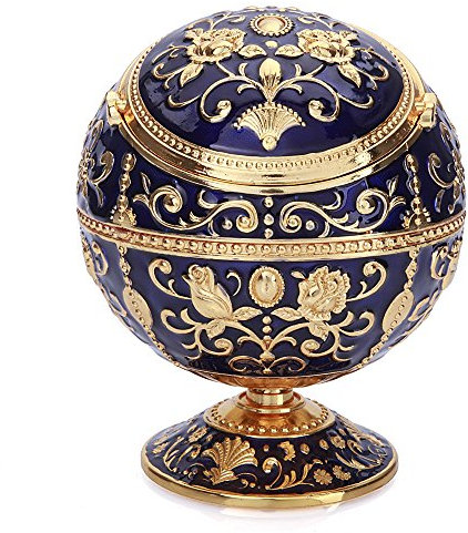 K COOL Aschenbecher mit Deckel aus Metall, windgeschützt, tragbar, für den Innen- und Außenbereich, handgeprägtes Muster, Marineblau