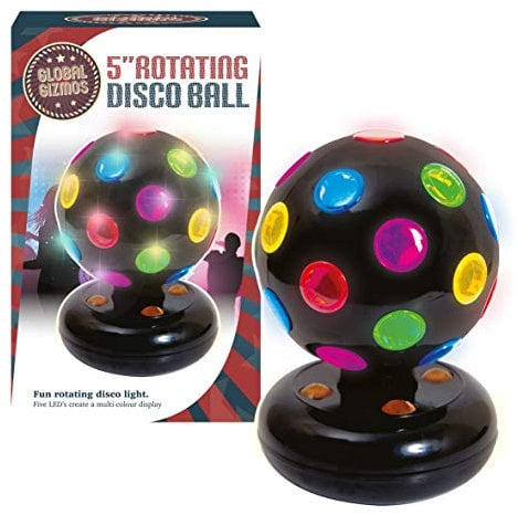 Global Gizmos 45860 5” Rotating LED Disco Ball/Battery Operated/Multi-Coloured Lights/Great for Parties/Black