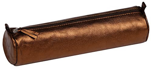 Clairefontaine 8691C Schlampermäppchen (mit Perlmutt-Effekt rund, 5,5 x 22cm, praktisch und robust, aus Leder) 1 Stück braun