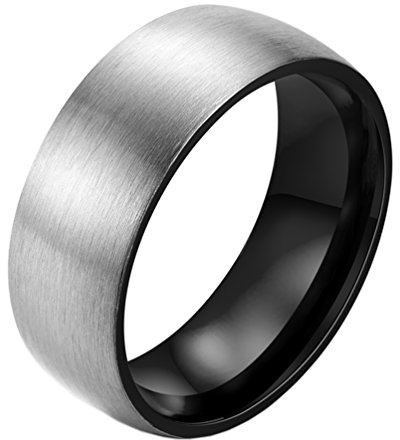 PAURO Herren Titan Stahl Matt Gebürstetem Finish 8mm Ehering Dome Ring Schwarz Größe 54