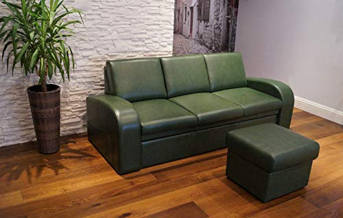Quattro Meble Grün Echtleder 3 Sitzer Sofa Oslo FS Breite 200cm mit Schlaffunktion + Hocker Ledersofa Echt Leder Couch große Farbauswahl !!!