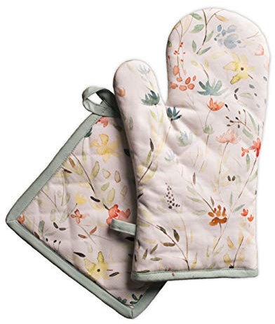 Maison d' Hermine Colmar 100% Coton Ensemble de Gants de Four de (19cm x 33cm) et maniques de (20cm x 20cm), 100% Coton, pour Barbecue, Cuisson, Four, Micro-Ondes, grillades, Printemps/Été, Pâques