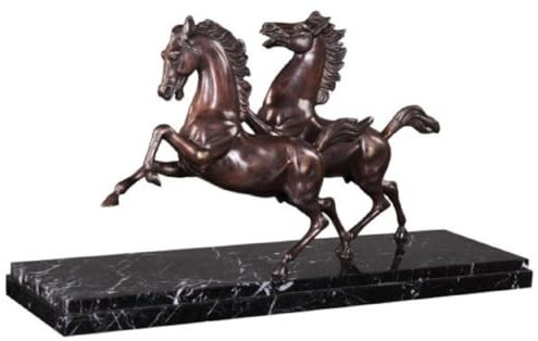 Casa Padrino Luxus Bronzefiguren Pferde Bronze/Schwarz 80 x 25 x H. 43 cm - Elegante Deko Bronze Skulpturen mit Marmorsockel