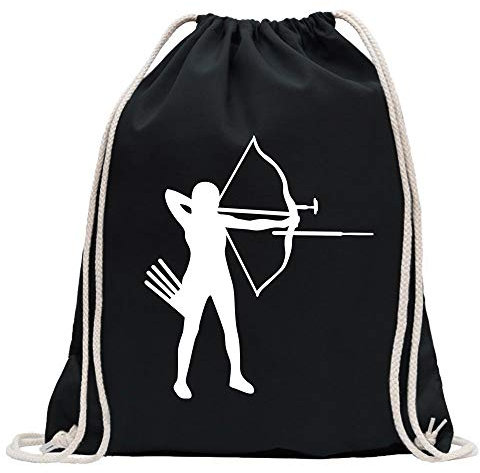 Kiwistar - Turnbeutel - schwarz - Bogenschießen Bogensport - Fun Rucksack Sport Beutel Gymsack Baumwolle mit Ziehgurt