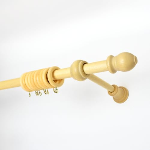 TENDAGGIMANIA Gardinenstange Farbe NATUR Größe 140 CM- Gardinenstange Holz für Gardinen ohne Seil-Komplett mit Ringen, Klemmen und Montagehalterungen- Durchmesser 23 mm