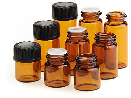 JAWSEU 24 unidades de 1 ml pequeñas botellas vacías de cristal marrón botellas cosmética cuentagotas botellas de aceite esencial botellas para química, aromaterapia, cosméticos recipiente para viaje