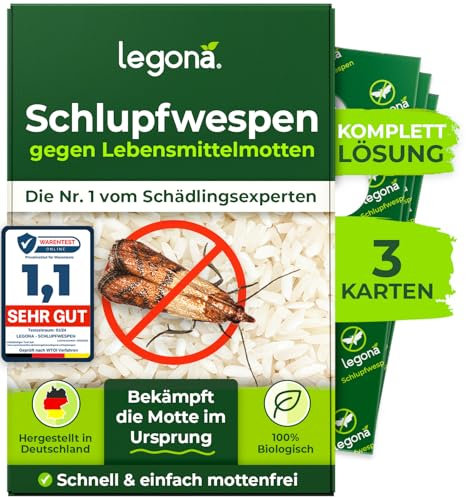 Legona® Schlupfwespen gegen Lebensmittelmotten | 1 Karte à 3 Lieferungen | Effektive Bekämpfung von Lebensmittel Motten | Alternativer Mottenschutz zu Mottenfalle Lebensmittel, Mottenspray