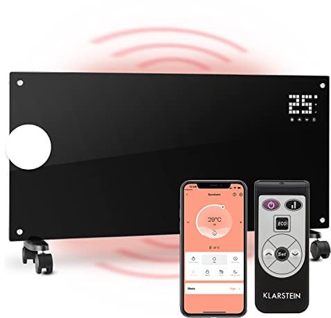 Klarstein Stufa Elettrica Basso Consumo, 2000W, Termoconvettore Smart con Rotelle, Termosifone Portatile a Parete con Termostato, per Casa