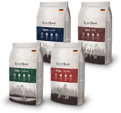 Venandi Animal - Premium Trockenfutter für Katzen, Probierpaket Lamm, 4 x 1,5 kg (4er Pack), getreidefrei mit viel frischem Fleisch und Fisch