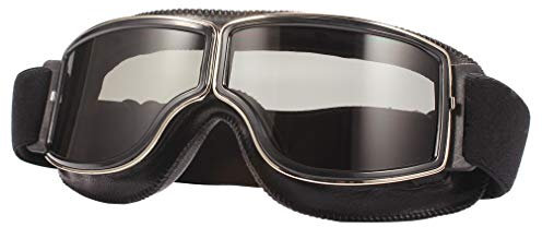 Ashilun Retro Pilot Motorradbrille beschlagfrei Warm Reitbrille ATV Bike Motocross Brille Schutzbrille (Schwarzer Rahmen + Graue Linse)