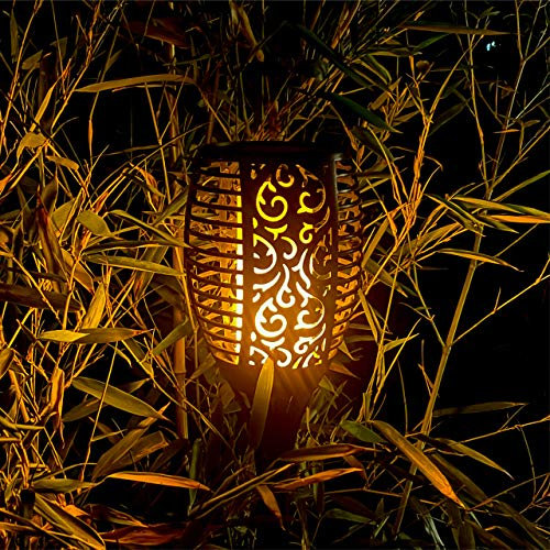 proventa® Dekorative Solar Gartenfackel 4-in-1 mit realistischem Flammeneffekt, 1 Stück, Dämmerungssensor, 96 LEDs, 2200mAh, inkl. Zubehör