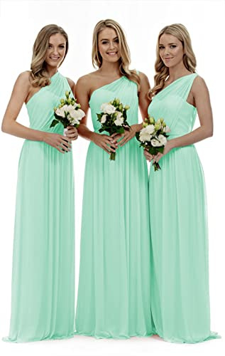 Lecureler Vestido largo de un solo hombro para dama de honor de graduación, verde menta, 38