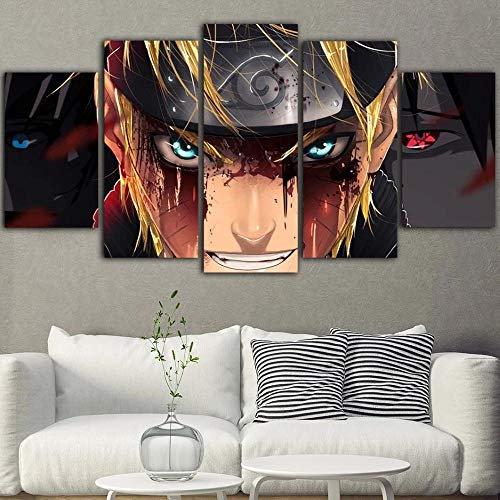 SINGLEAART Leinwanddrucke,5 Teilige Leinwand,5 Stück Wandbild,Wohnzimmer Dekoration,Modular Wandkunst,Brettmalerei,Geburtstagsgeschenk,Naruto,150Cm×80Cm,Mit Rahmen