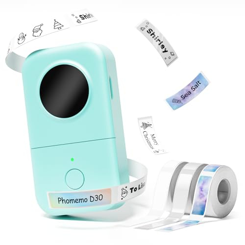 Phomemo D30 Etikettendrucker,Mini Etikettiergerät mit 3 Rollen Etiketten | Beschriftungsgerät für Zuhause Büro Zubehör Namensaufkleber,Mini Label Printer Kompatibel mit iOS & Android Mini Drucker