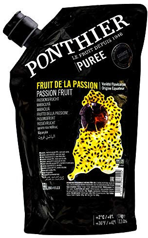Food-United MARACUJA PÜREE Passions-Frucht-Püree von Ponthier 1KG für Smoothie-Bowl-Quark-Sorbet-Gelée-Topping ohne künstliche Zusätze ausgewählte Früchte