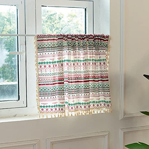 Lsimeru Kurzstores Gardinen Blickdicht Boho Azteken Küche Bistrogardine Schiebevorhang Küchengardine Kurz Vorhäng Fenster Halbevorhang Modern 1 Stück,60x132cm