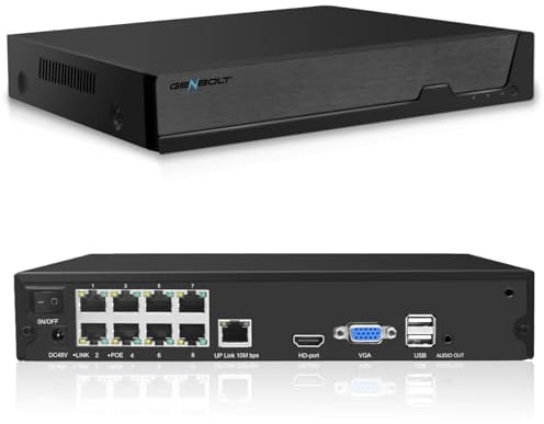 GENBOLT NVR PoE 4K, Sistema di videosorveglianza a 10 canali, Supporta telecamere IP PoE HD 8MP/5MP/4MP/1080P, Registrazione sorveglianza 24/7, HDD non incluso
