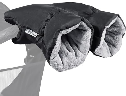 Orzbow Handwärmer Kinderwagen Handwärmer, Wasserdicht Handschuhe Kinderwagen Muff mit Korallenvlies Innenseite, Universal Extra Dicke Handmuff für Kinderwagen, Buggy und Kinderwagen Zubehör, Schwarz