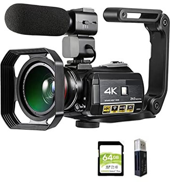 QZCX Cámara Digital, Cámara de Video 4K Camcorder Professional Digital Vlogging Cámara Grabadora, Ac3 Vlog cámaras filmadora con micrófono 6 4GB SD Tarjeta