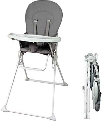 Bambisol Chaise Haute Bébé Pliable Fixe | Ultra Compacte et Légère, Tablette Amovible Réglable | Grise