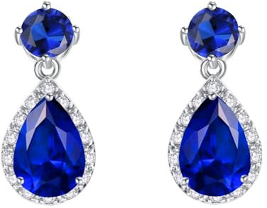 VONSSY Tropfen-Ohrringe | Edelsteine Wassertropfen Teardrop Weißvergoldeter Kristall Hängende Zirkonia Hypoallergen Ohrringe | Stilvolles Schmuckgeschenk (Saphir Blau)