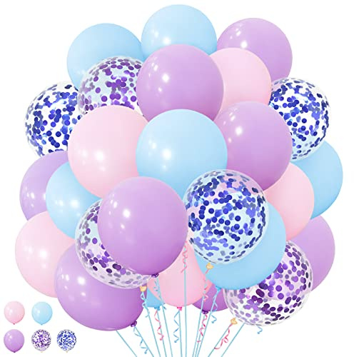 Eitolo Mermaid Party Balloons 50 Pack, 12 Inch Purple Pink Blue Latex Balloons Confetti Helium Balloon for Girls Kids Mermaid Theme Birthday Wedding Baby Shower Party Decorations