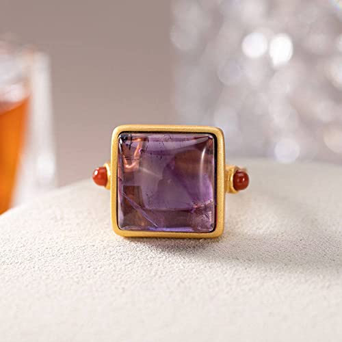 Anneau De Pierre Violet Jade Bague en Pierre Naturelle Femme Bague D'Ouverture Réglable Carrée Vintage Déclaration Anneaux Cadeau De Fête De La Saint-Patrick Bijoux pour Femme Petite Amie Maman