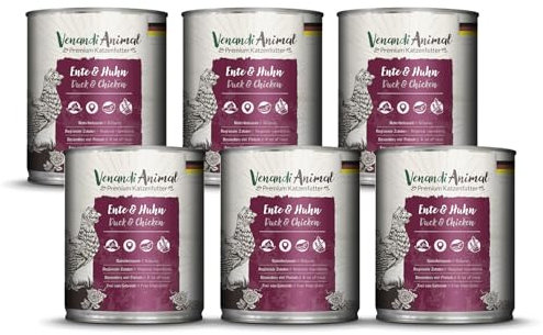 Venandi - Premium Nassfutter für Katzen - Ente & Huhn, 6 x 800g (6er Pack), getreidefrei mit extra viel Fleisch