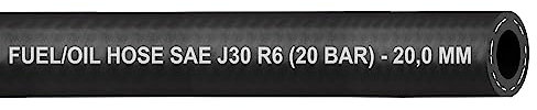 BK-PowerTCS Tubo Benzina, Tubo dell'Olio, Tubo del Carburante, Certificato dell'Olio SAE J30 R6, Nero, Cotone, Gomma, 20.0 mm x 29.0 mm, 1 Metro, 50 Metri al Pezzo
