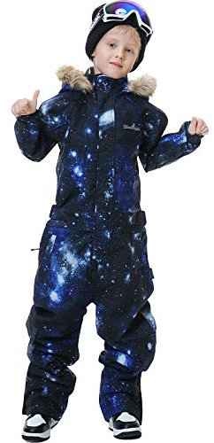 Bluemagic Skianzüge für Jungen und Mädchen, Schneeanzüge für Kinder Winddicht Warm Wasserdicht und Atmungsaktiv, Einteiliges Design, Reißverschlussöffnung (Milchstraße, 120CM, 6 Jahre)