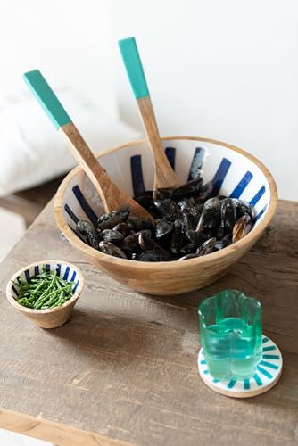 J-Line Set 4 sous-Verre Lignes Manguier Bleu/Blanc Assortiment De 2-2 unités