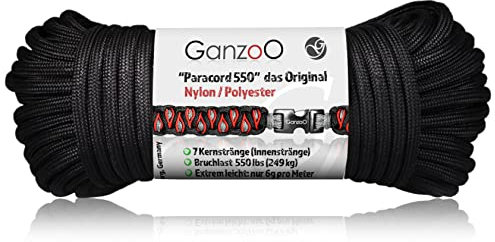 Ganzoo Paracord 550 Seil Schwarz 4mm Schnur Typ 3, Nylon & Polyester, ideal für Basteln von Hundeleine Halsband Armband/Camping Survival und Outdoor 3 Meter Allzweckseil 7 Innenstränge