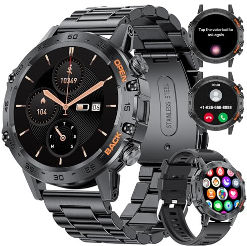 SUNKTA Montre Connectée Homme pour Android iOS avec Appel Bluetooth Smartwatch Homme Acier Noir pour Montre Intelligente Homme 400 mAh Fréquence Cardiaque Santé Moniteur