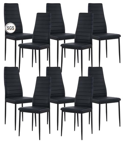 anrekl Lot de 10 chaises de salle à manger avec accoudoirs, pieds en métal, chaises rembourrées et confortables, pour salle à manger, salon, cuisine, noir