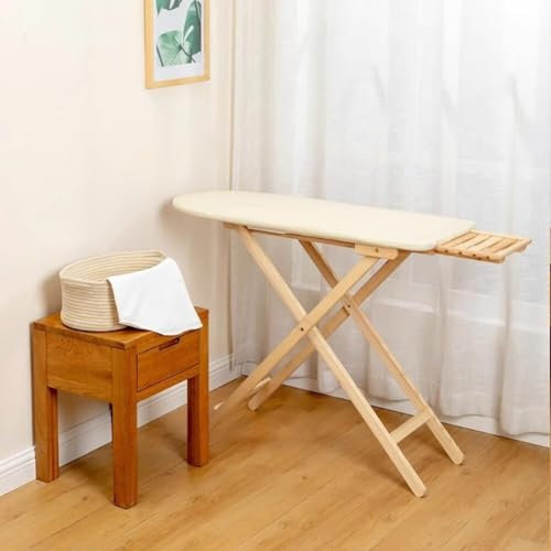 Bügelbrett Breite Bügelfläche，Professionelles Bügelbrett Aus Holz, Massivholz-Bügelbrett, Klappbarer Bügeltisch-Stütztisch, 3-stufige Höhenverstellung Und Bügeltisch mit Bügelstange,Braun (Color : Wh
