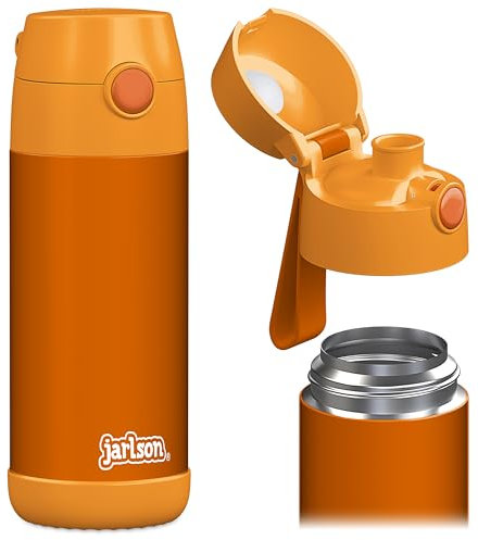 JARLSON® Trinkflasche Kinder MALI - Thermo Edelstahl Wasserflasche - BPA frei - auslaufsicher - Kinderflasche mit Chug Deckel- Flasche für Schule, Kindergarten - Orange, 350 ml