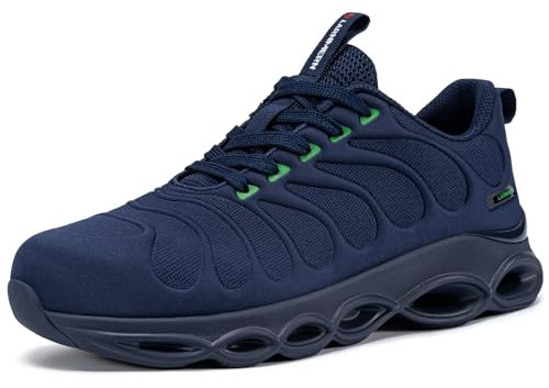 LARNMERN Sicherheitsschuhe Herren Arbeitsschuhe Leicht Anti-Smashing Bequem Dämpfung Atmungsaktiv Mode Stahlkappe Arbeitsturnschuhe(Blau Dell,42 EU)
